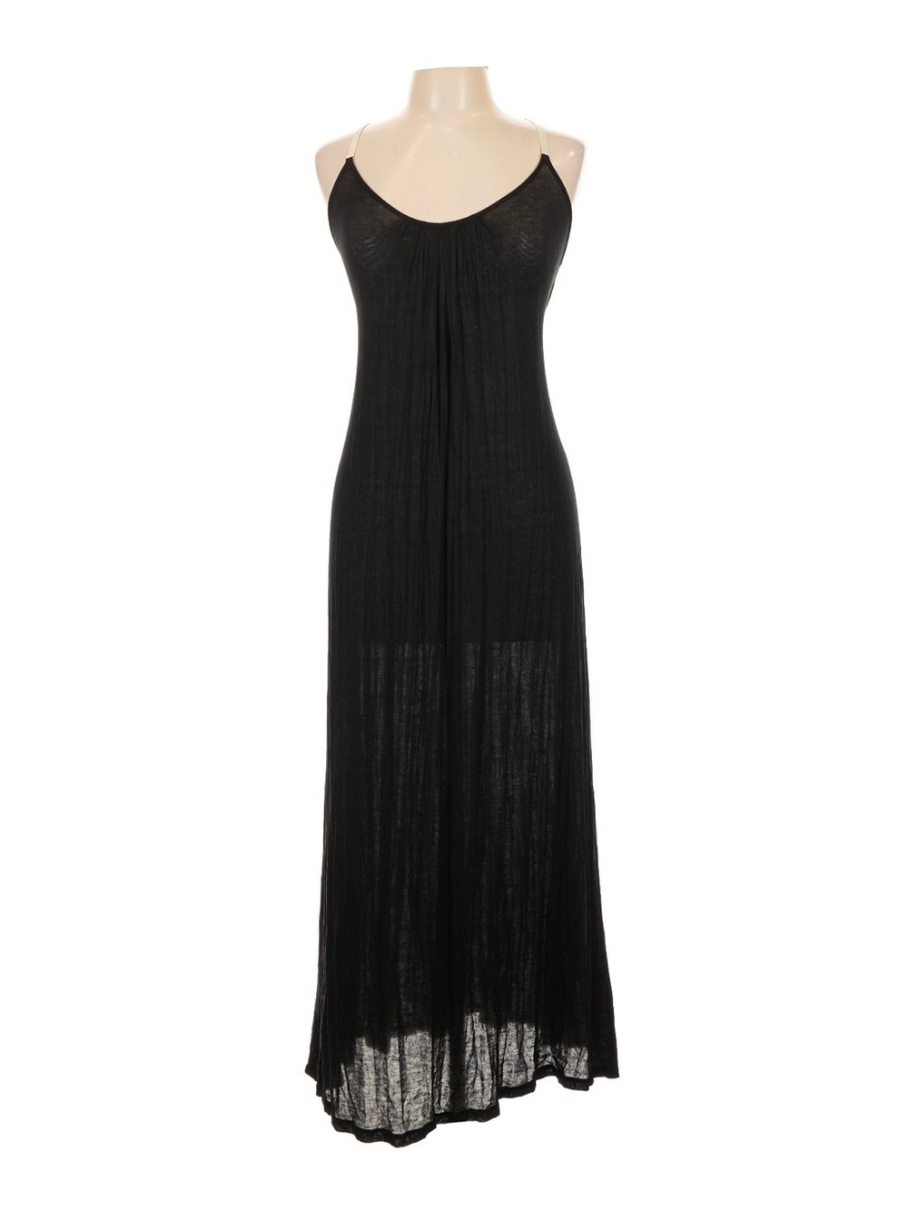 Vintage Victoria's Secret Modal Slip Maxi Dress Black Semi Sheer Crinkle L
